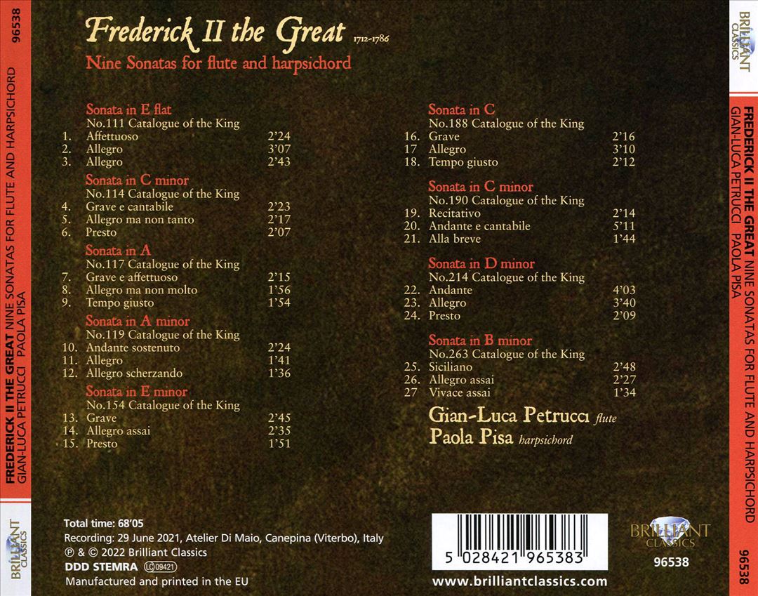 Frederick II the Great: Nine Sonatas for Flute & Harpsichord cover art