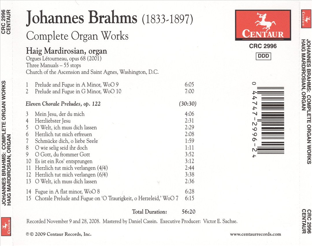 Brahms: Complete Organ Works cover art
