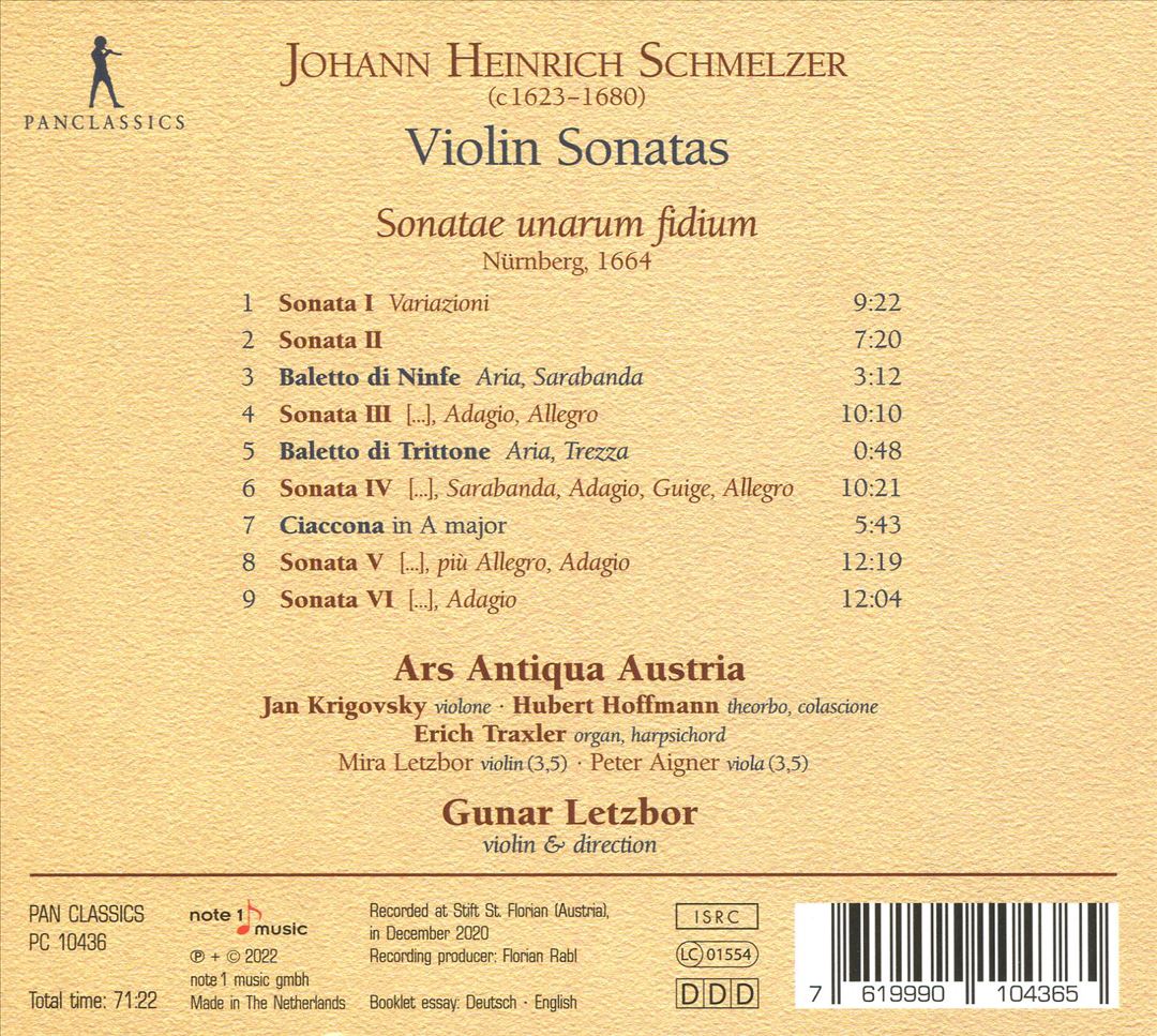 Schmelzer: Violin Sonatas - Sonatae unarum fidium (1664) cover art