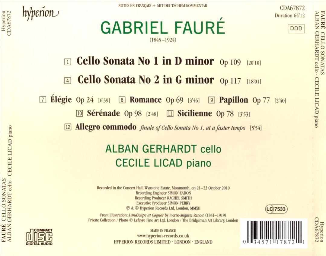 Fauré: Cello Sonatas cover art