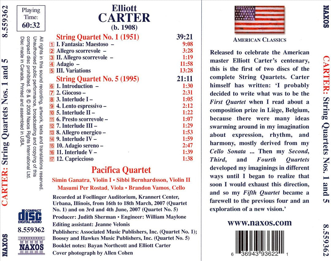 Elliott Carter: String Quartets Nos. 1 & 5 cover art