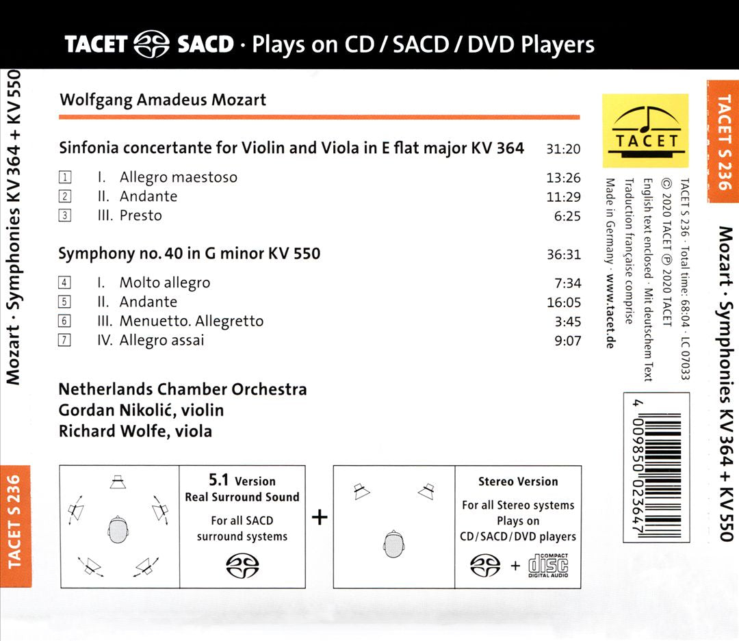 Wolfgang Amadeus Mozart: Sinfonia Concertante KV 364; Symphony in G Minor KV 550 cover art