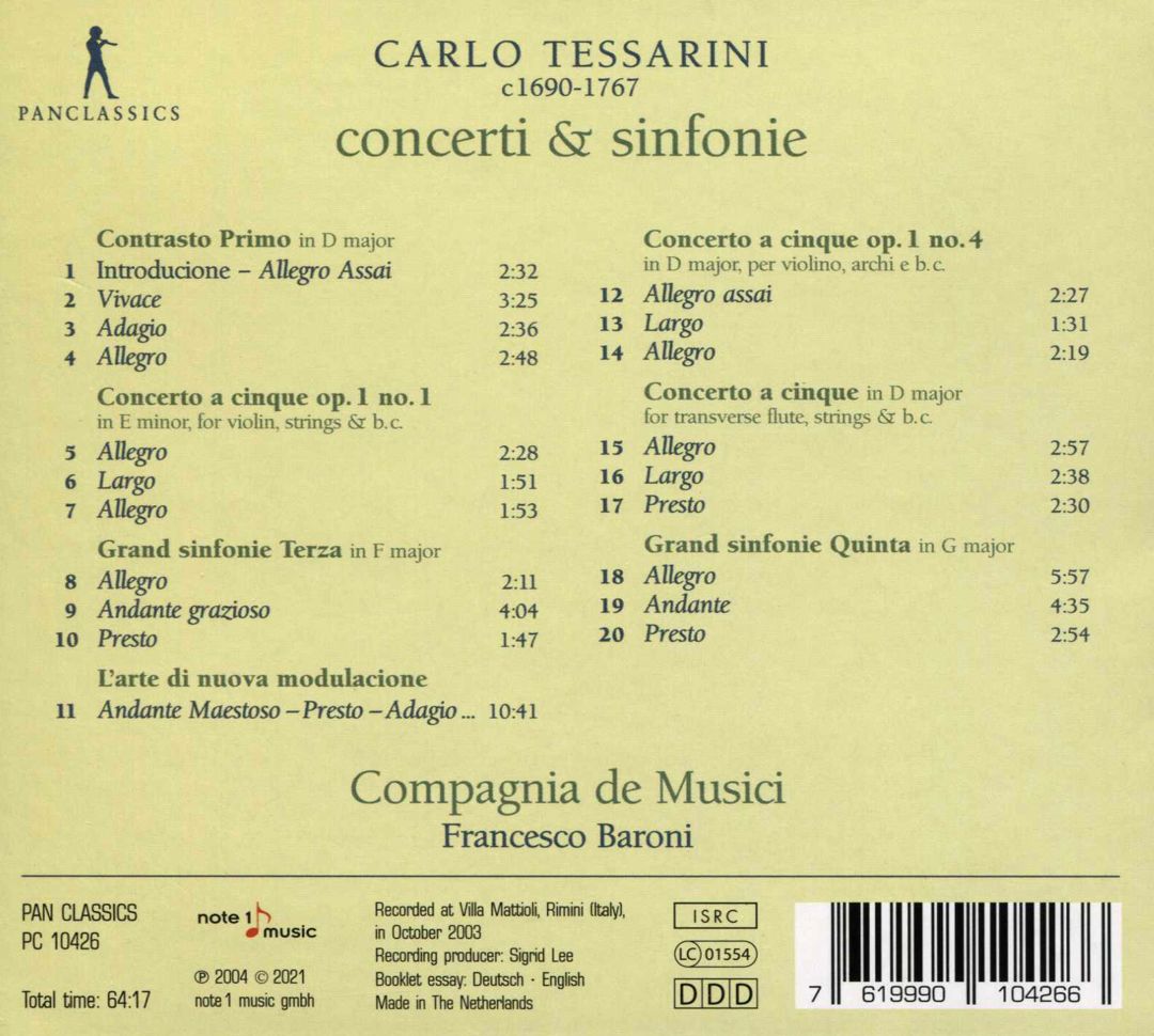Carlo Tessarini: Concerti & Sinfonie cover art
