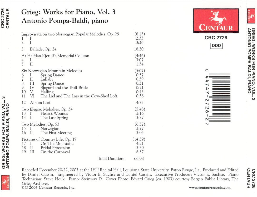 Grieg: Works for Piano, Vol. 3 cover art