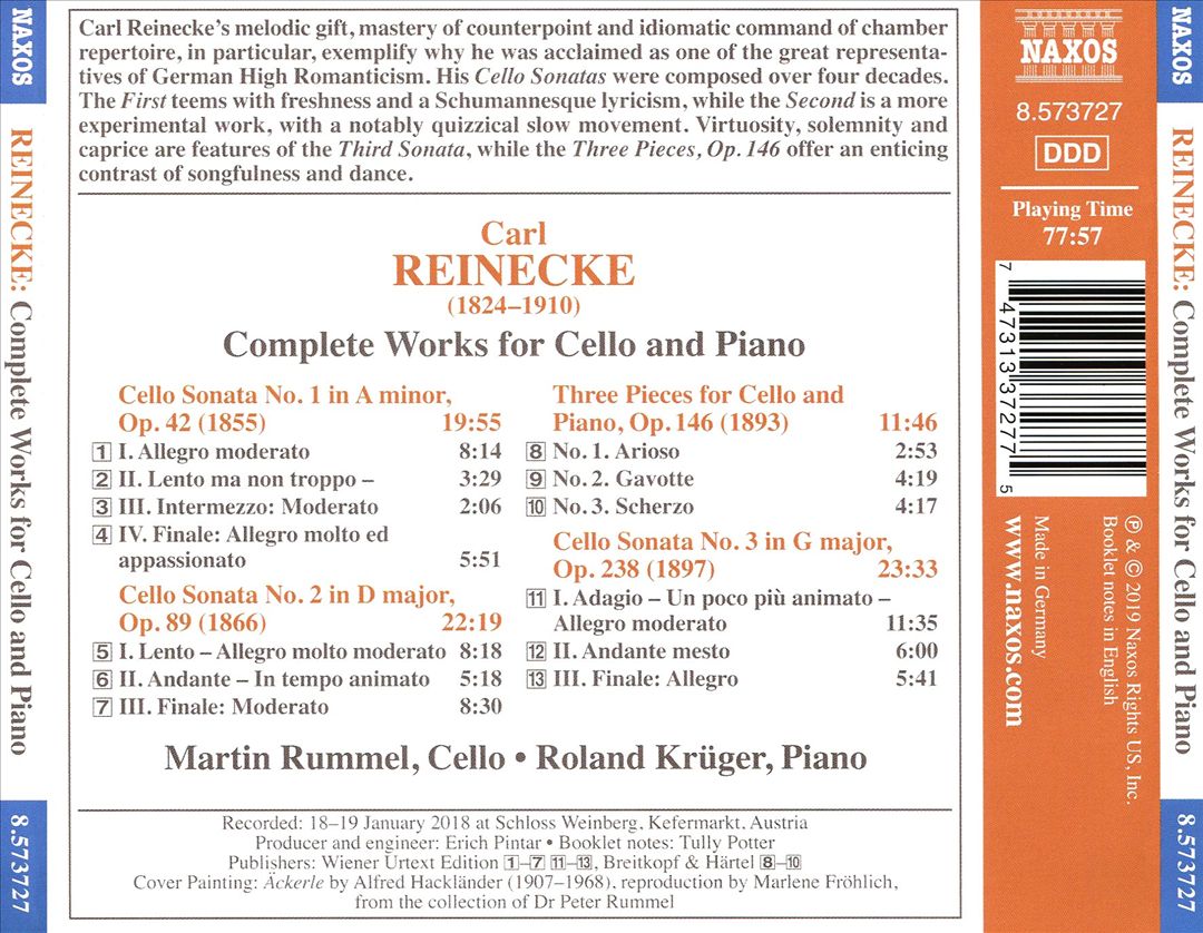 Carl Reinecke: Complete Works for Cello & Piano cover art