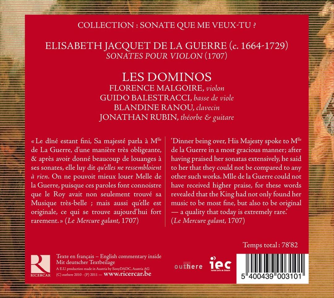 Elisabeth Jacquet de la Guerre: Sonates pour violon cover art