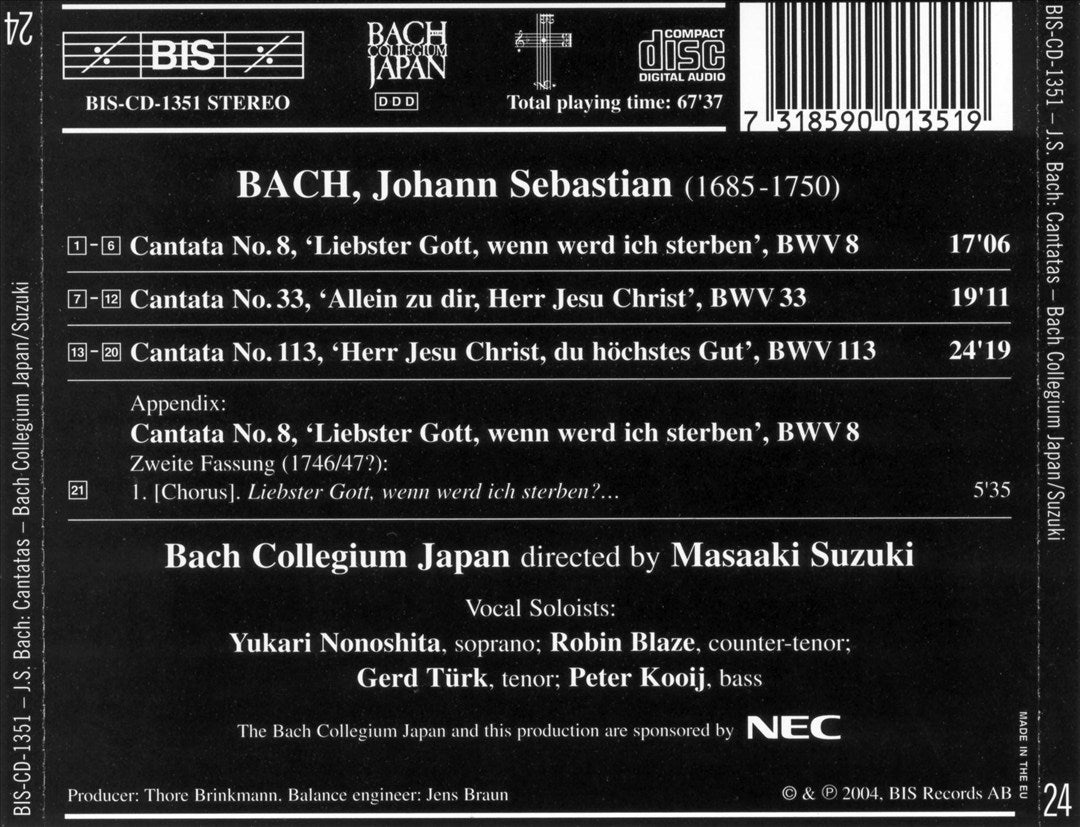 Bach: Cantatas, Vol. 24 - BWV 8, 33, 113 cover art