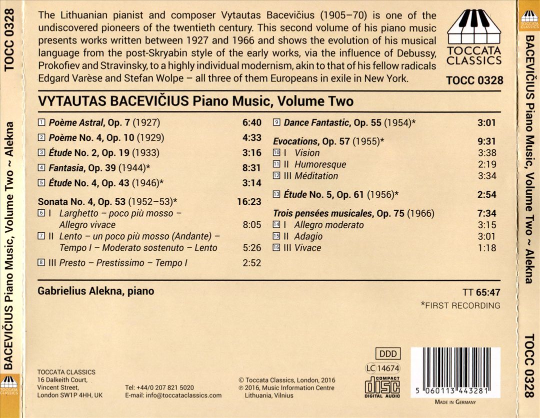 Vytautas Bacevicius: Orchestral Works, Vol. 2 cover art