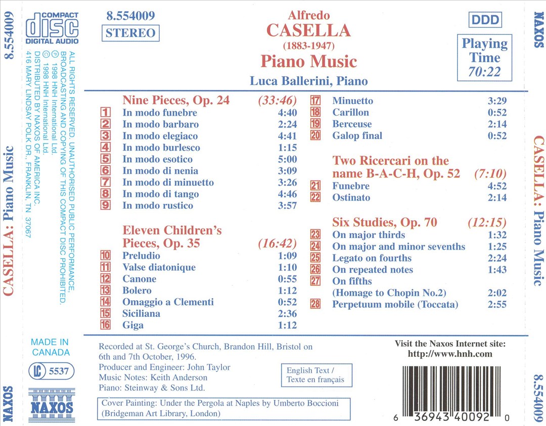 Casella: Piano Music cover art