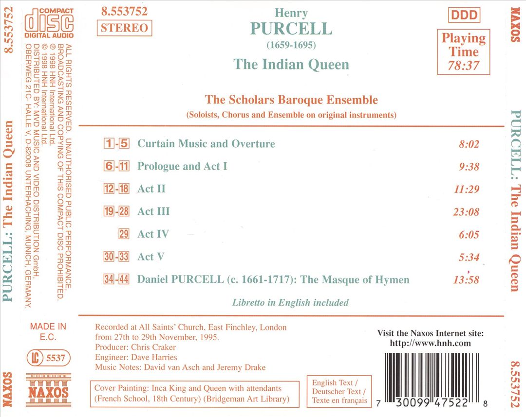 Purcell: The Indian Queen cover art