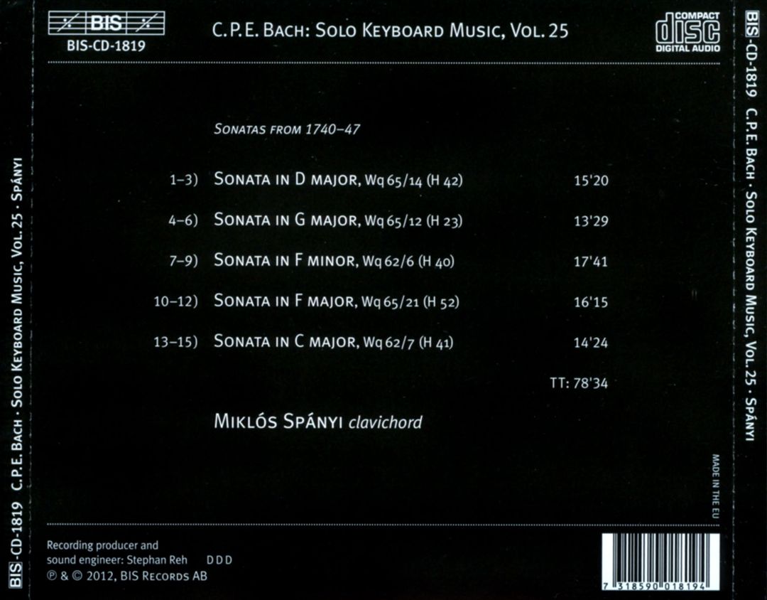 C.P.E. Bach: The Solo Keyboard Music, Vol. 25 cover art