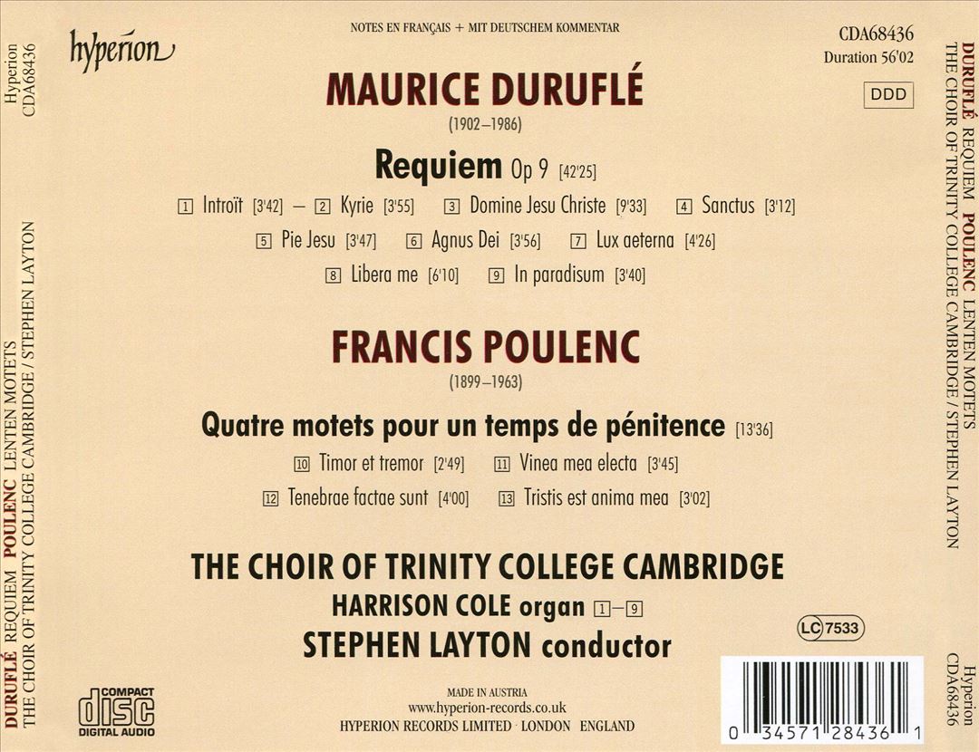 Duruflé: Requiem; Poulenc: Lenten Motets cover art