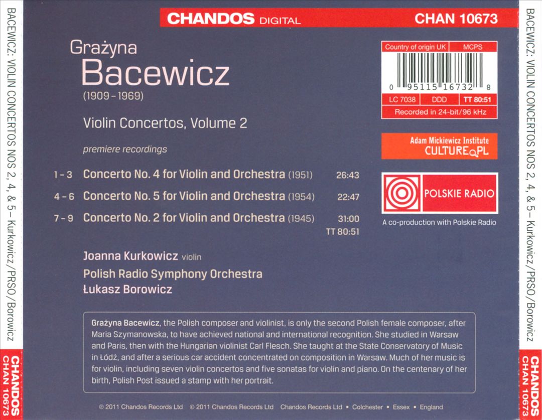 Grazyna Bacewicz: Violin Concertos Nos 2, 4 & 5 cover art