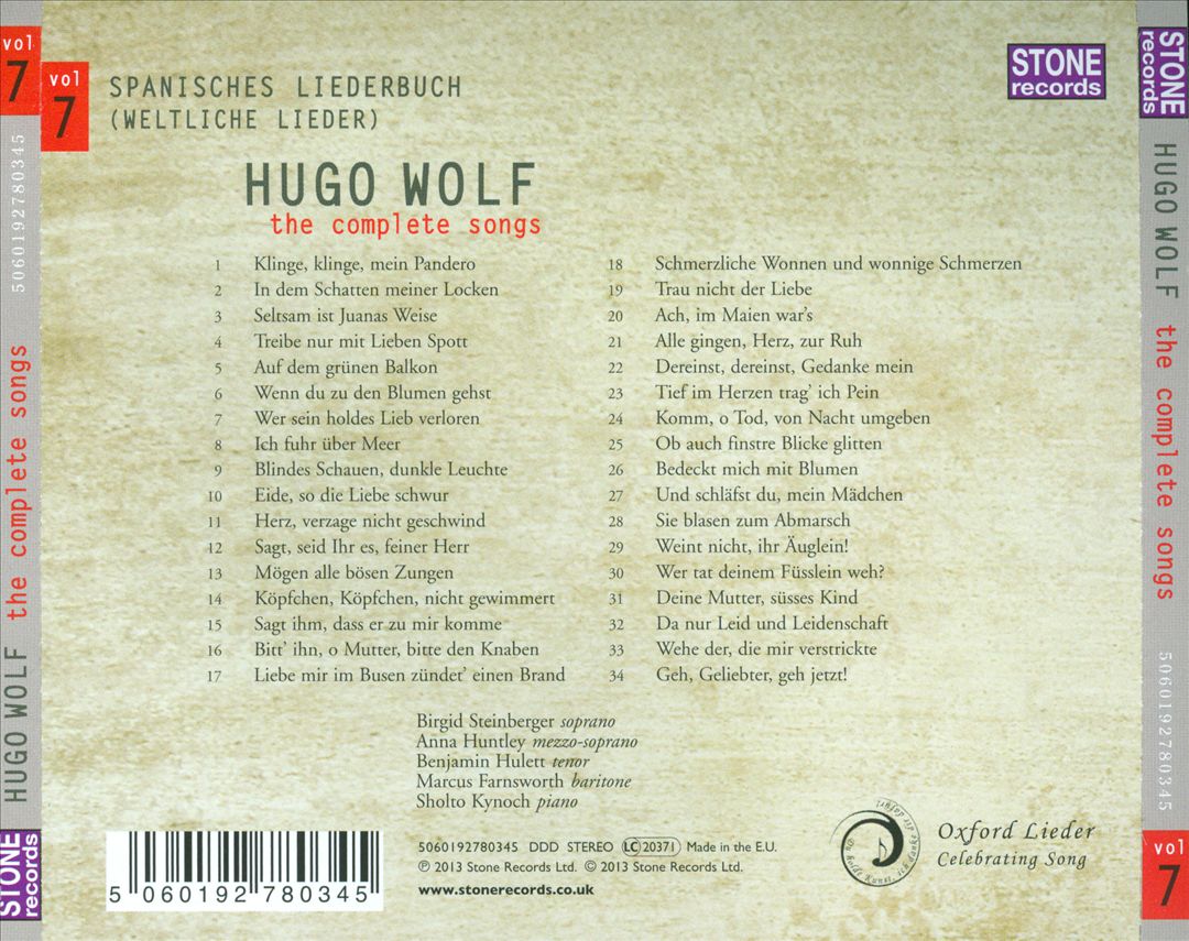 Hugo Wolf: The Complete Songs, Vol. 7: Spanisches Liederbuch cover art
