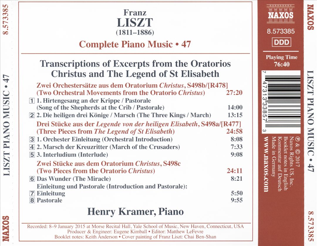 Franz Liszt: Transcriptions from Christus and The Legend of St Elisabeth cover art