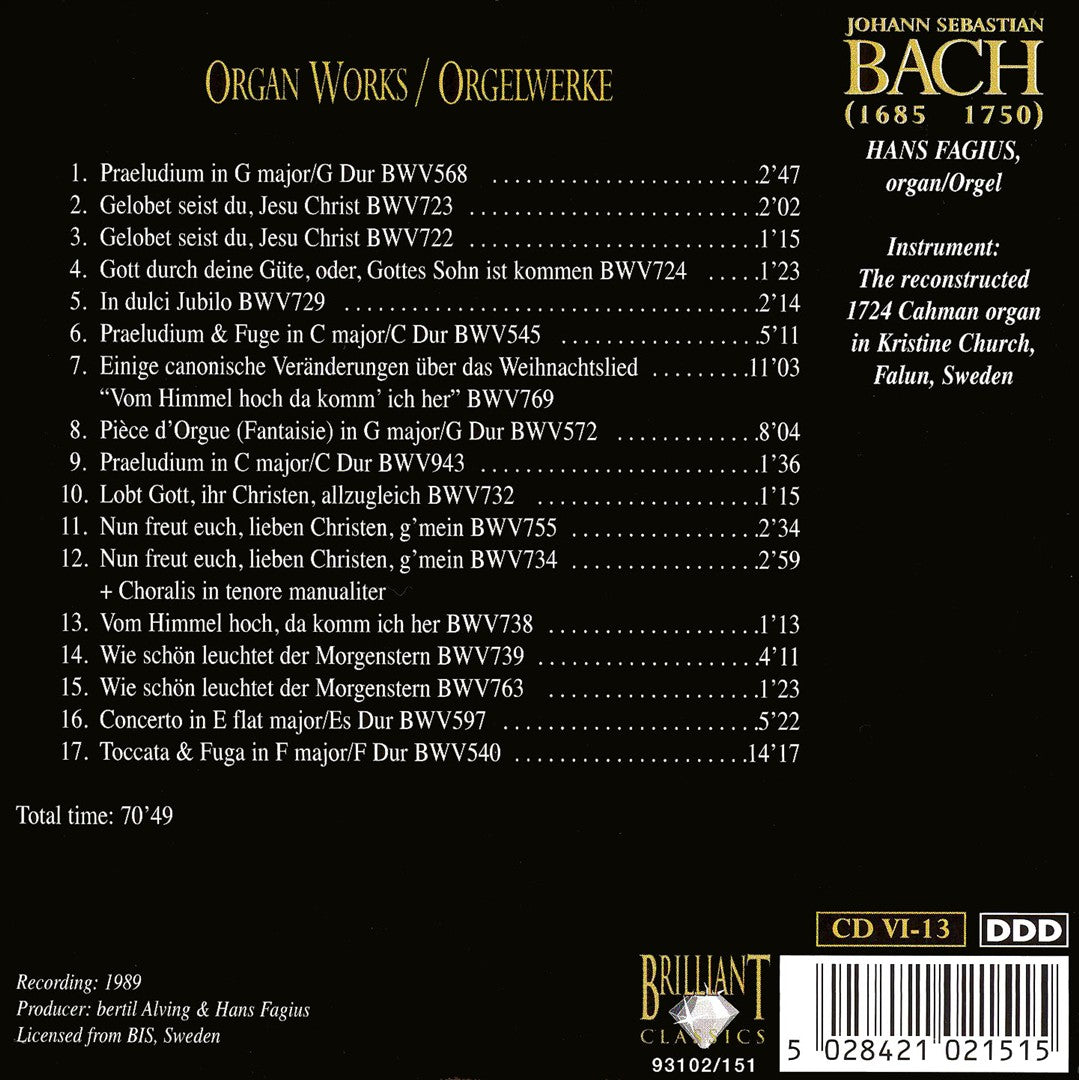Bach Edition: Organ Works, Disc 13 cover art