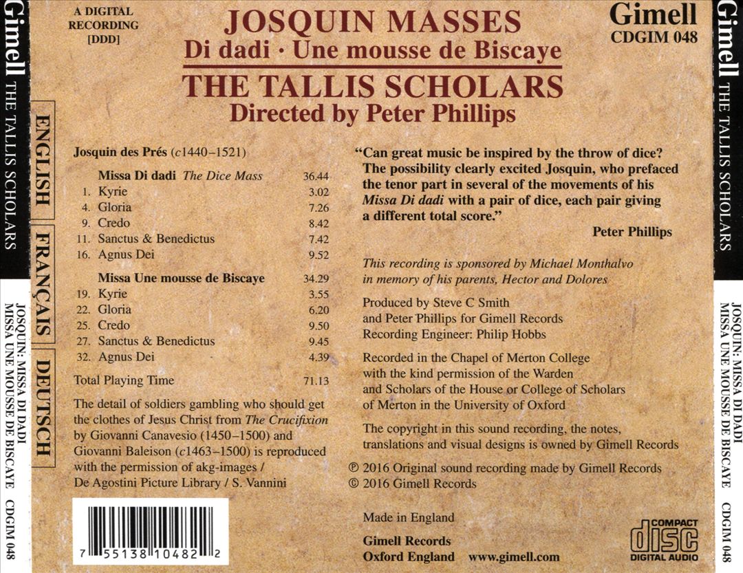 Josquin Masses: Di Dadi, Une mousse de Biscaye cover art