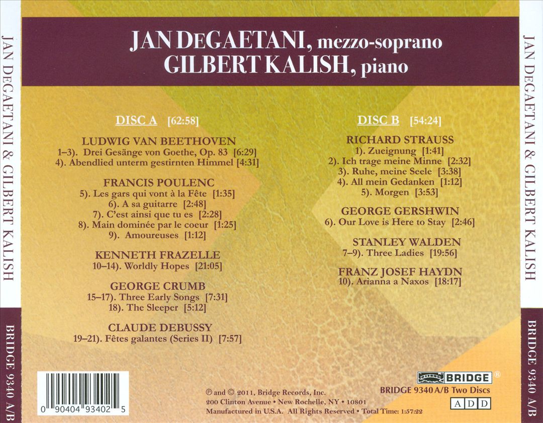Jan DeGaetani & Gilbert Kalish in Concert cover art