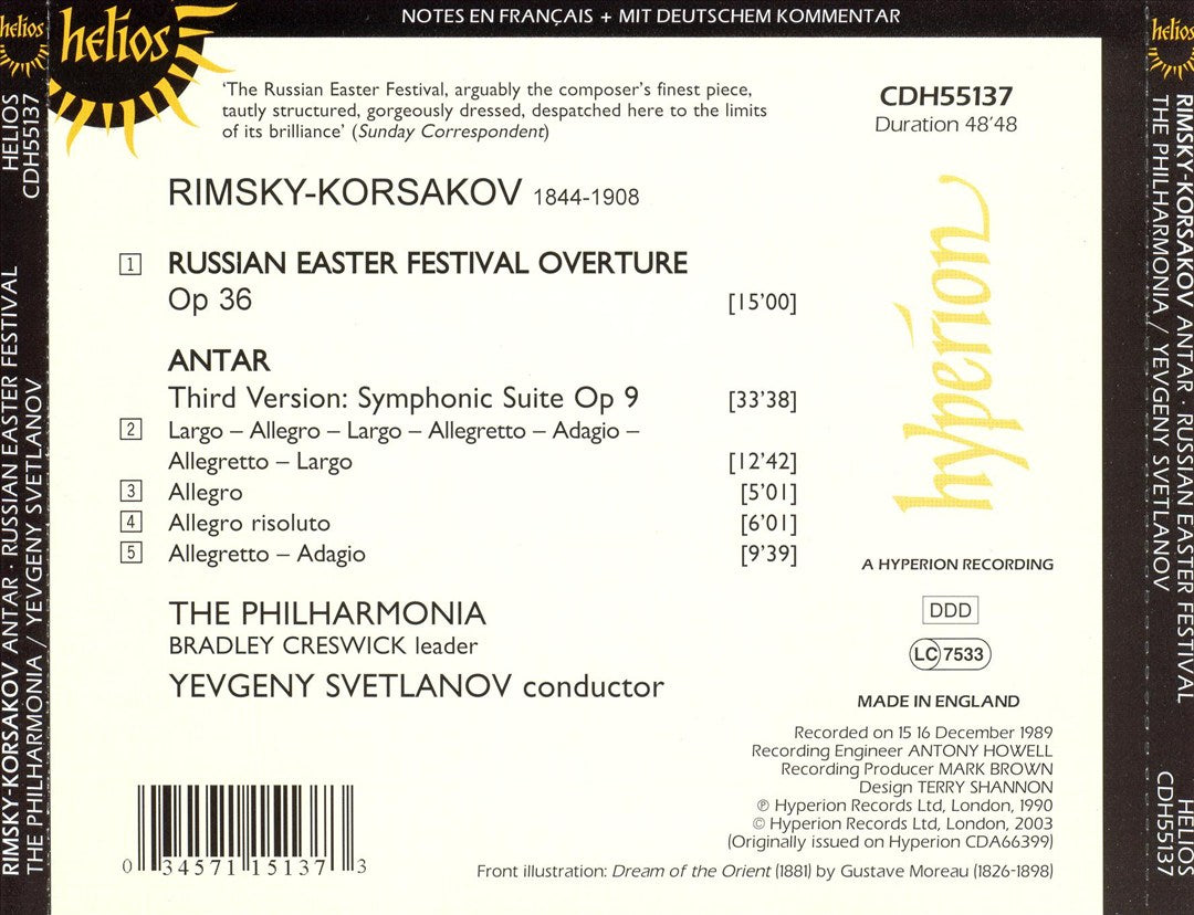 Rimsky-Korsakov: Antar; Russian Easter Festival cover art