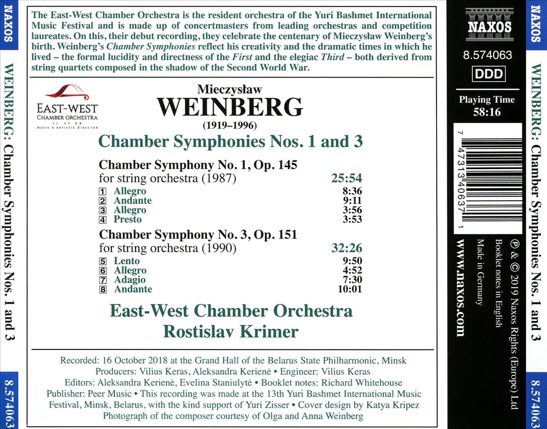 Weinberg: Chamber Symphonies Nos. 1 and 3 cover art