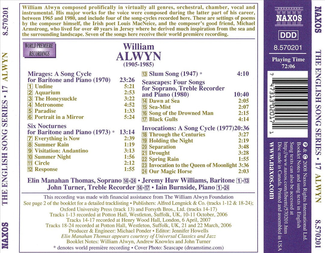 Alwyn: Mirages; Nocturnes; Slum Song; Seascapes; Invocations cover art