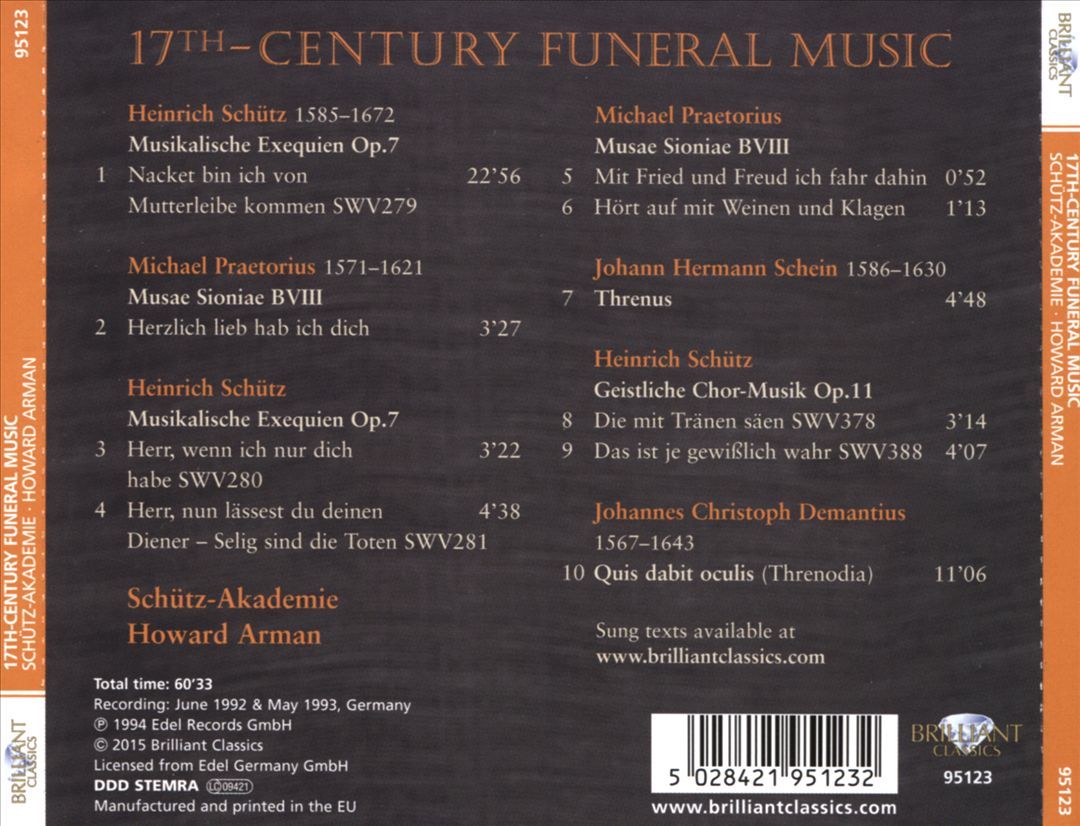 17th Century Funeral Music: Schütz, Praetorius, Schein, Demantius cover art