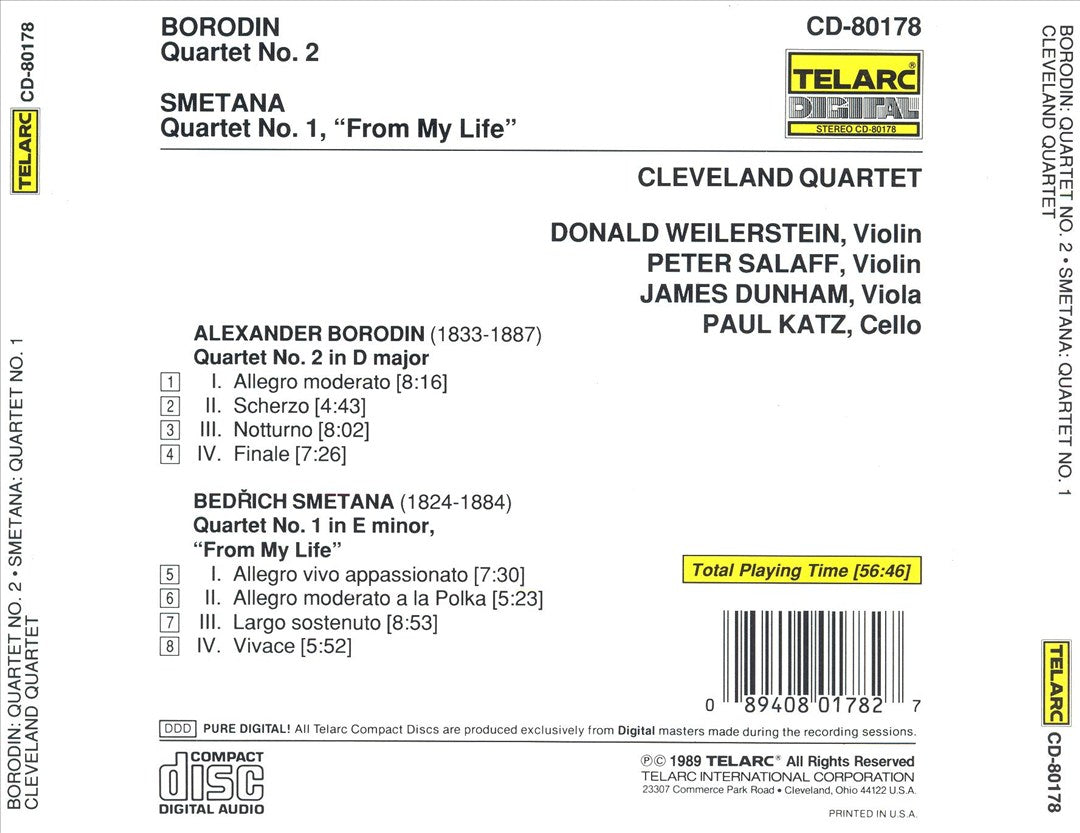 Borodin: Quartet No. 2; Smetana: Quartet No. 1 "From My Life" cover art