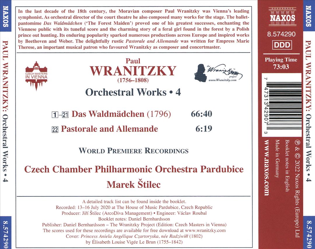 Paul Wranitzky: Orchestral Works, Vol. 4 cover art