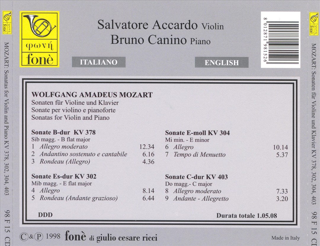 Mozart: Sonatas for violin & piano cover art
