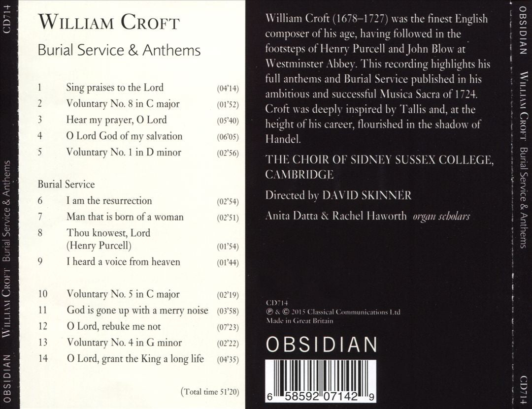 William Croft: Burial Service & Anthems cover art