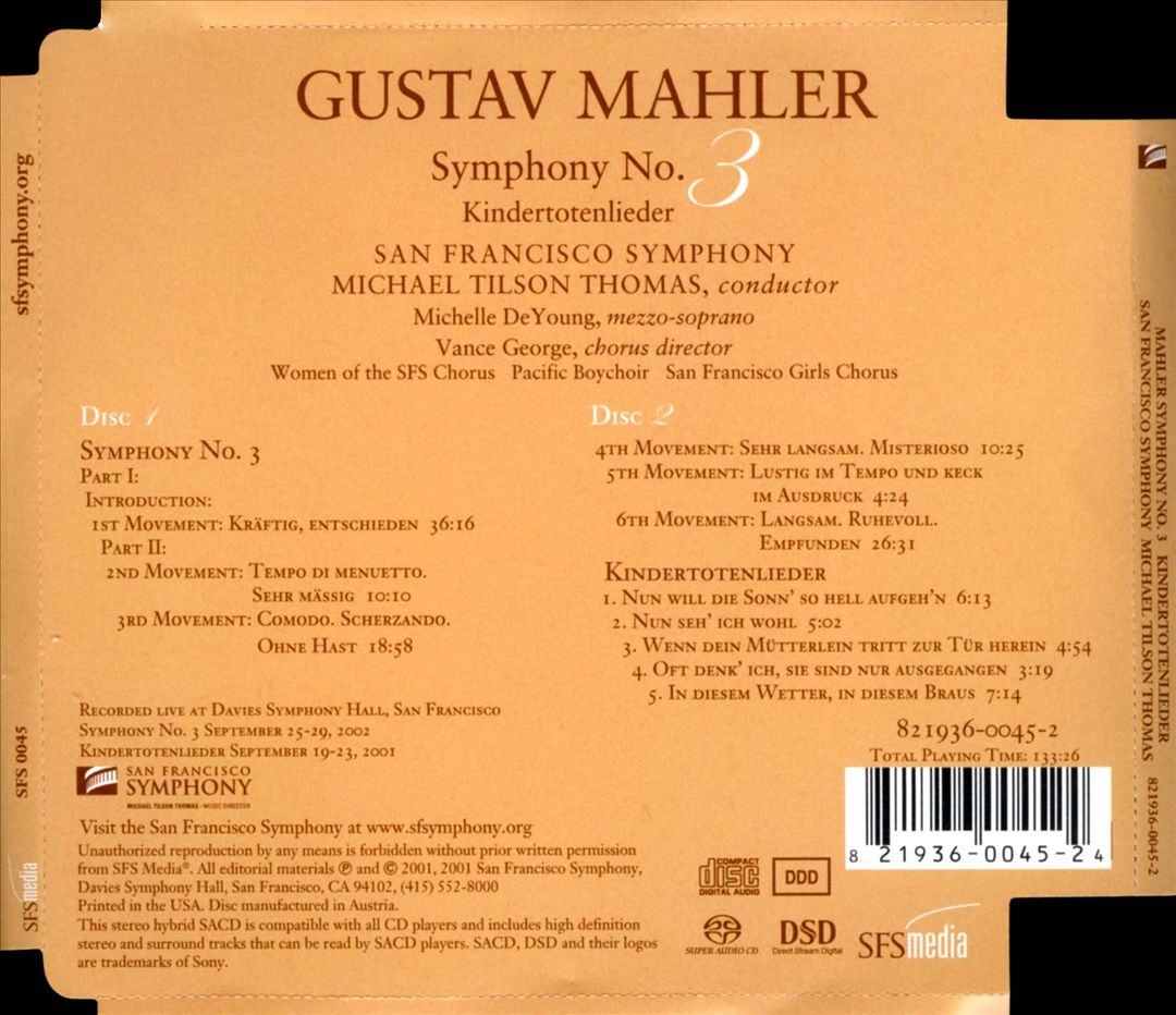 Mahler: Symphony No. 3; Kindertotenlieder cover art