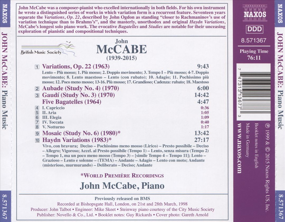 John McCabe: Piano Music cover art