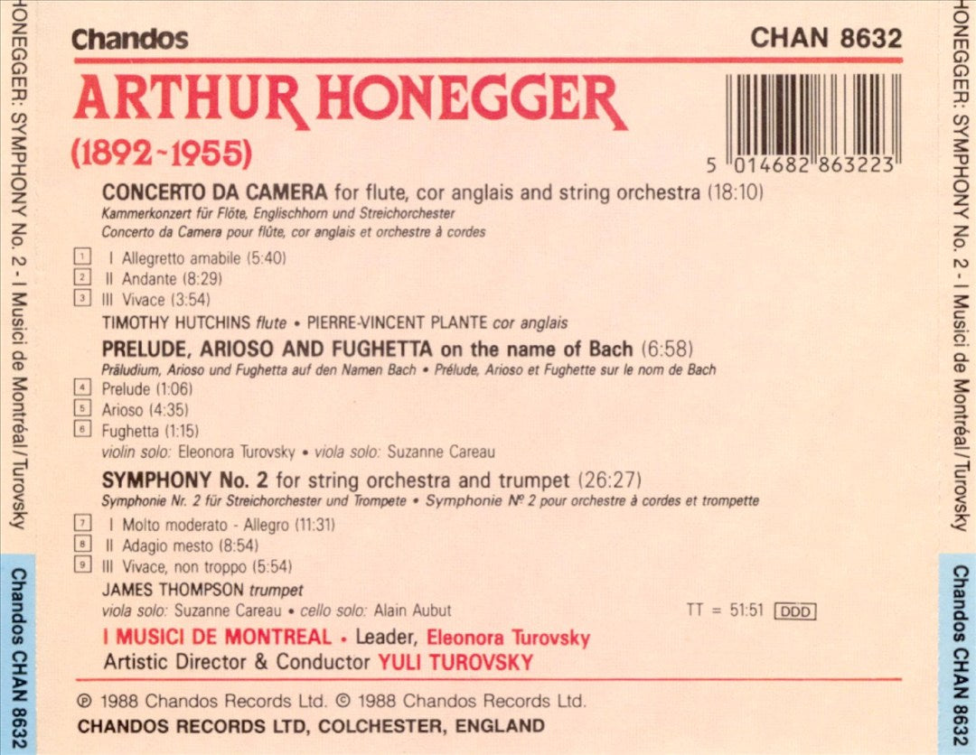 Honegger: Symphony No. 2; Concerto de Camera; Prelude, Arioso & Fughetta cover art