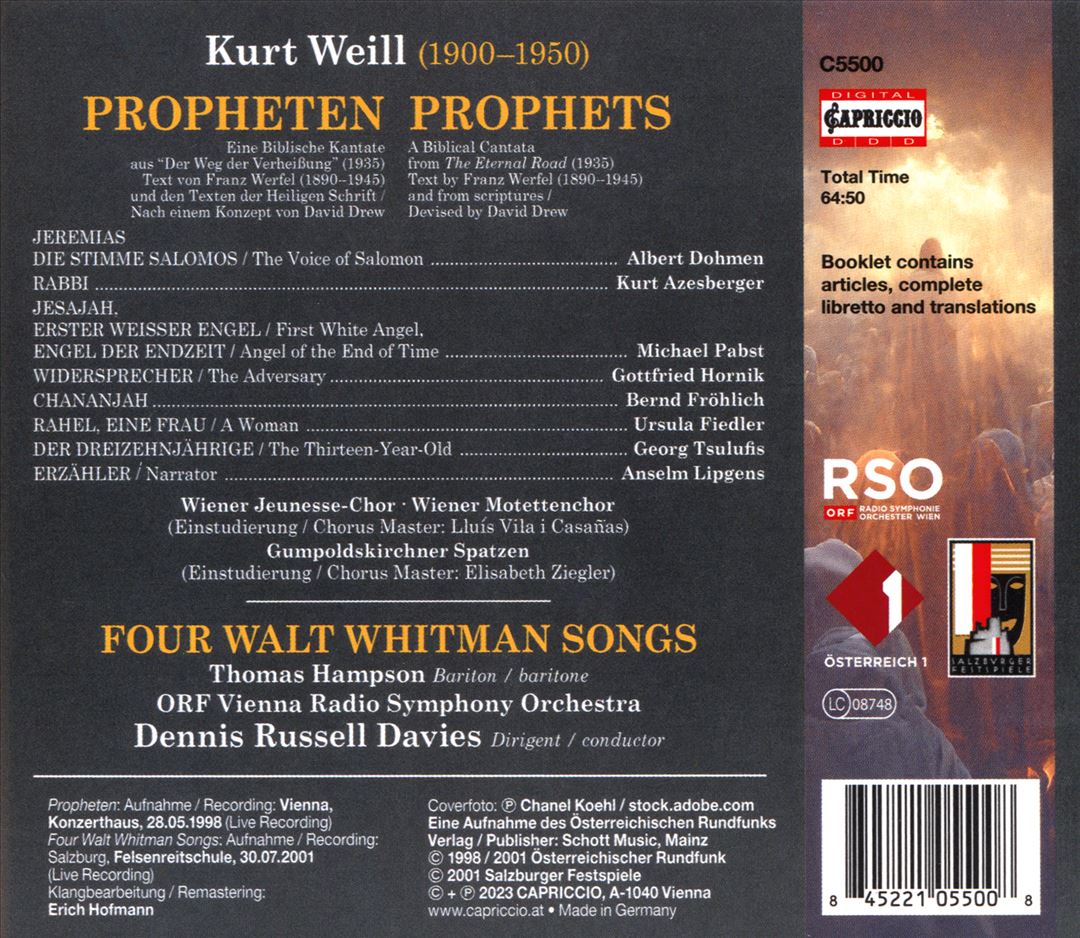 Kurt Weill: Propheten; Whitman Songs cover art