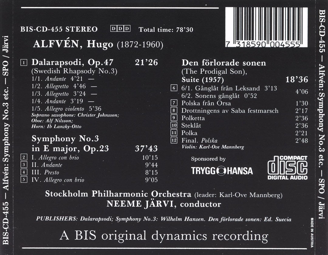 Hugo Alfvén: Dala Rhapsody; Symphony No. 3; "Den förlorade sonen" Suite cover art