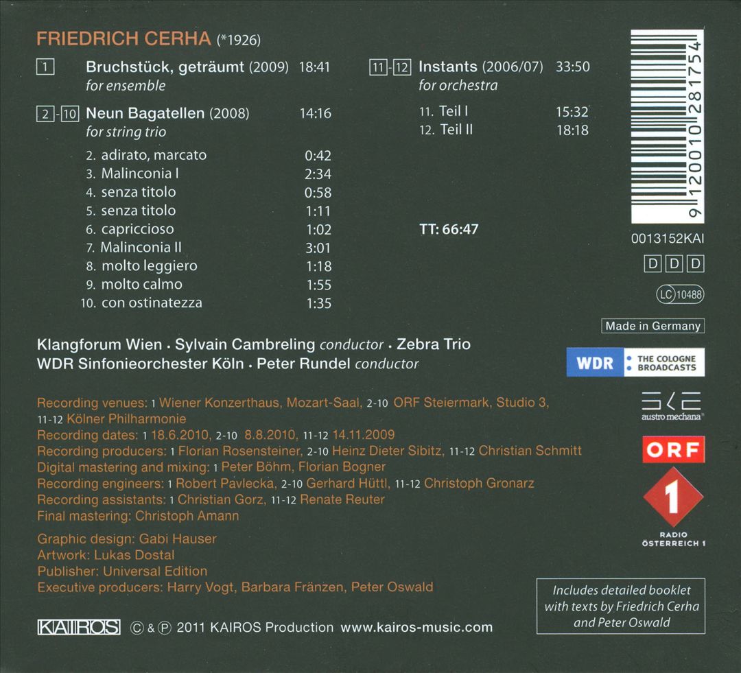 Friedrich Cerha: Bruchstück, geträumt; Neun Bagatellen; Instants cover art