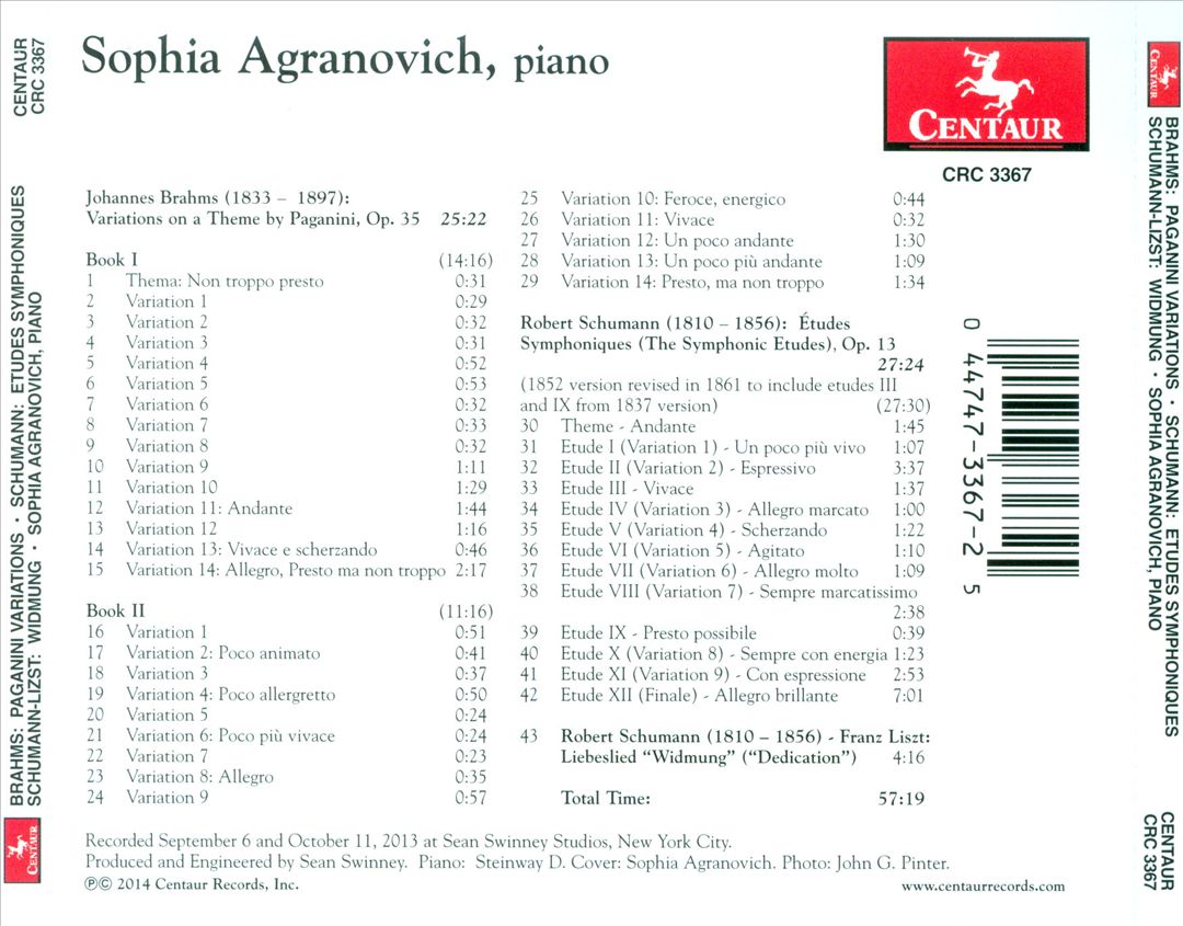 Brahms: Variations on a Theme by Paganini; Schumann: Études Symphoniques; Schumann - Liszt: Liebeslied "Widmung" cover art
