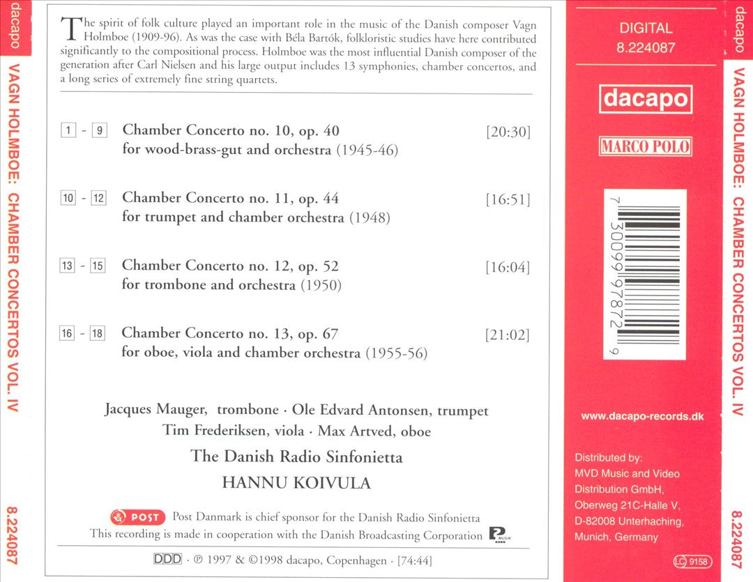 Vagn Holmboe: Complete Chamber Concertos, Vol. 4 cover art