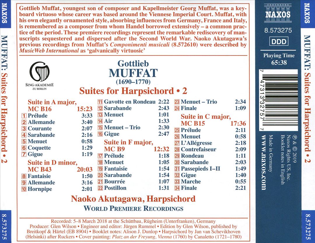 Gottlieb Muffat: Suites for Harpsichord, Vol. 2 cover art