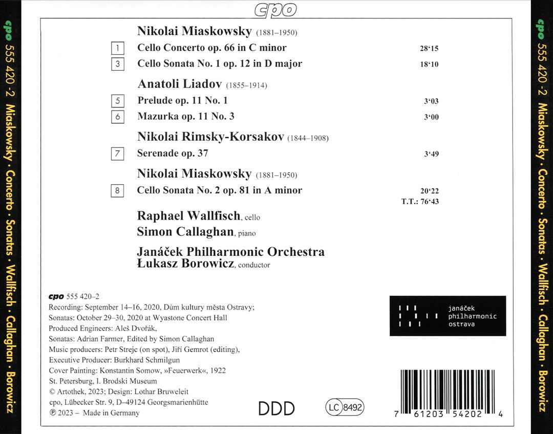 Nikolai Miaskowsky: Cello Concerto Op. 66; Cello Sonatas Nos. 1, 7, 2; Rimsky-Korsakov: Serenade Op. 37 cover art