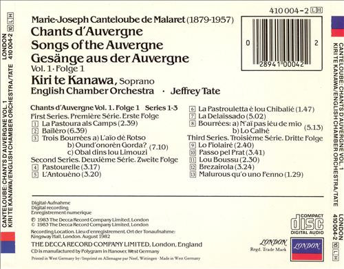 Canteloube: Chants d'Auvergne, Vol. 1 cover art
