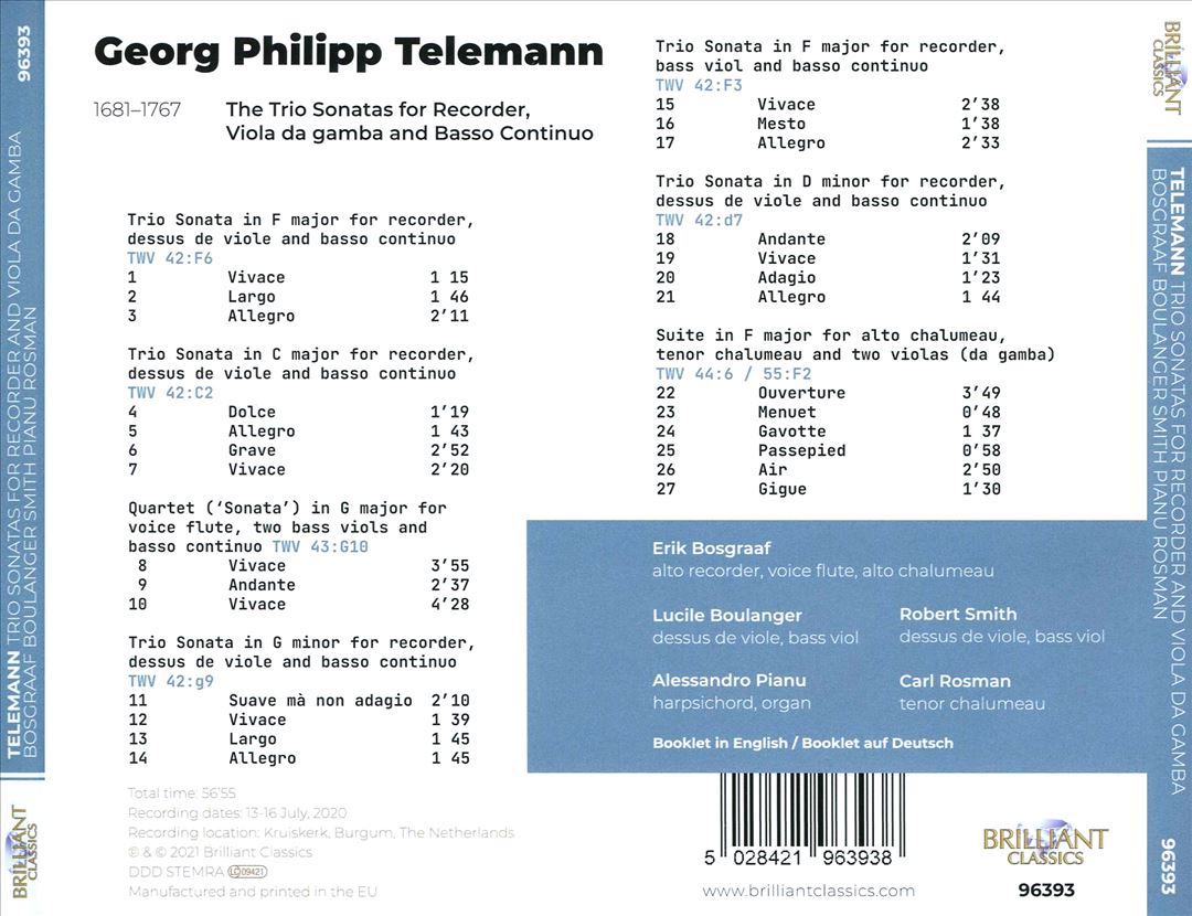 Telemann: The Trio Sonatas for Recorder and Viola da Gamba cover art