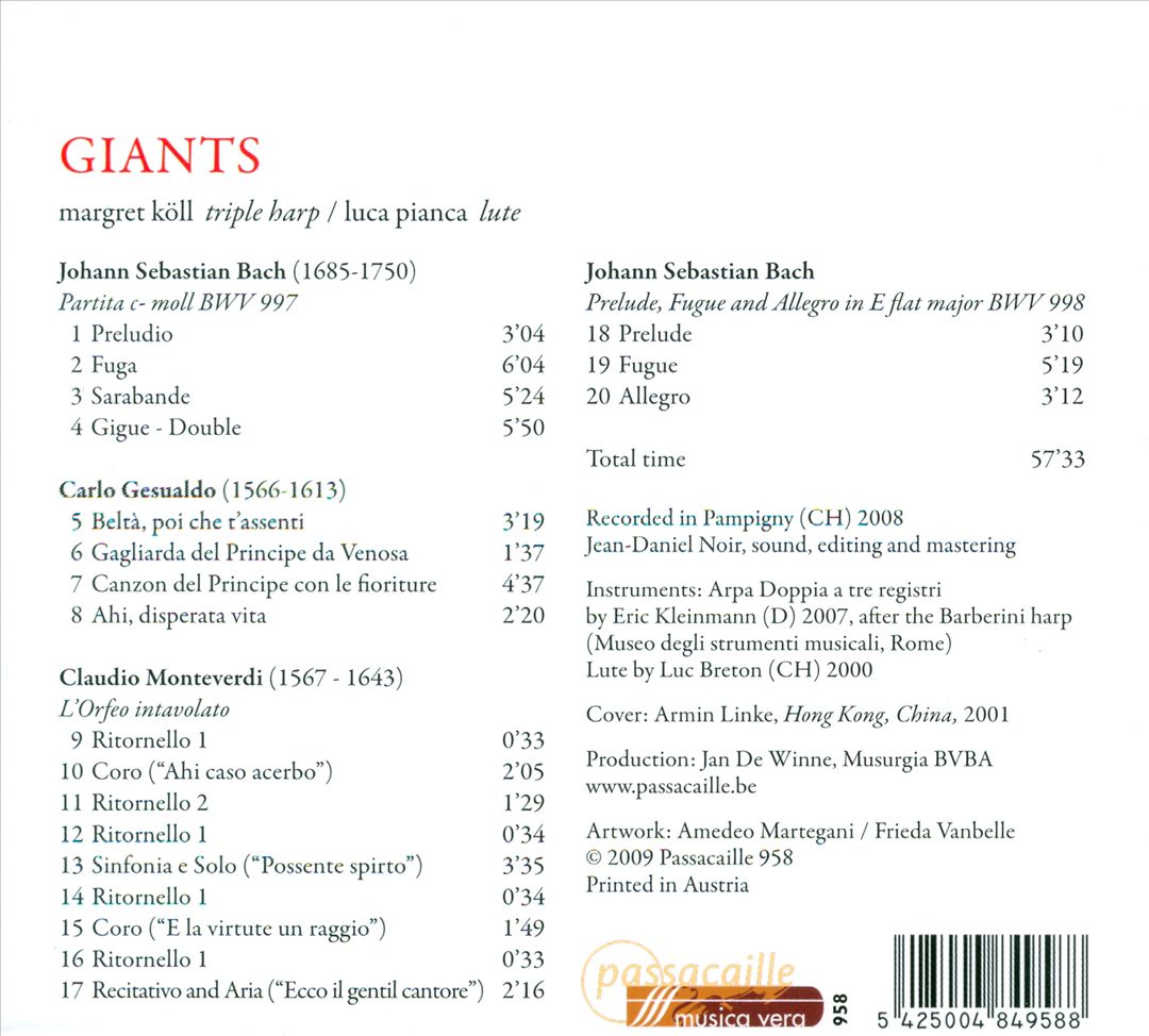 Giants: Bach, Gesualdo, Monteverdi cover art