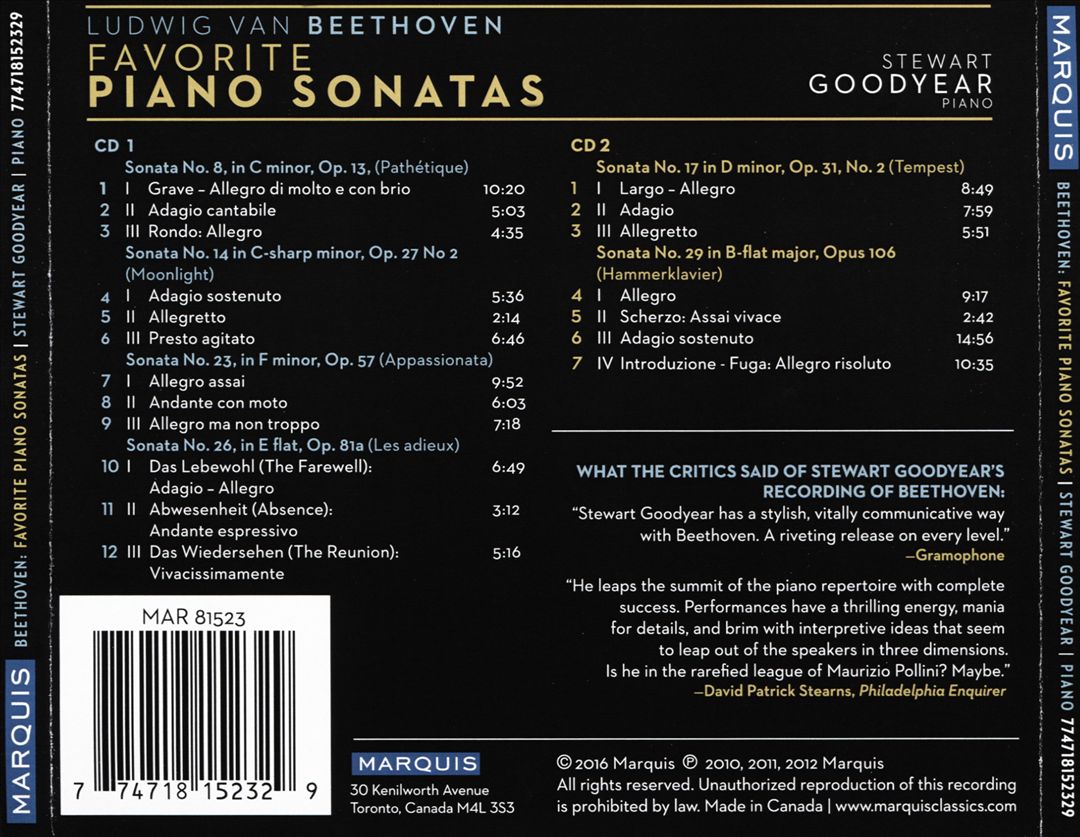 Beethoven: Favorite Piano Sonatas cover art