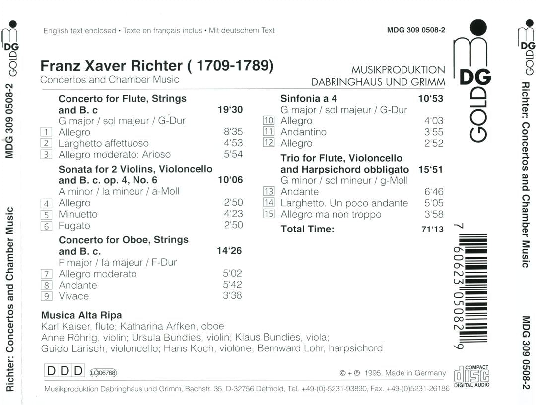 Franz Xaver Richter: Concertos and Chamber Music cover art