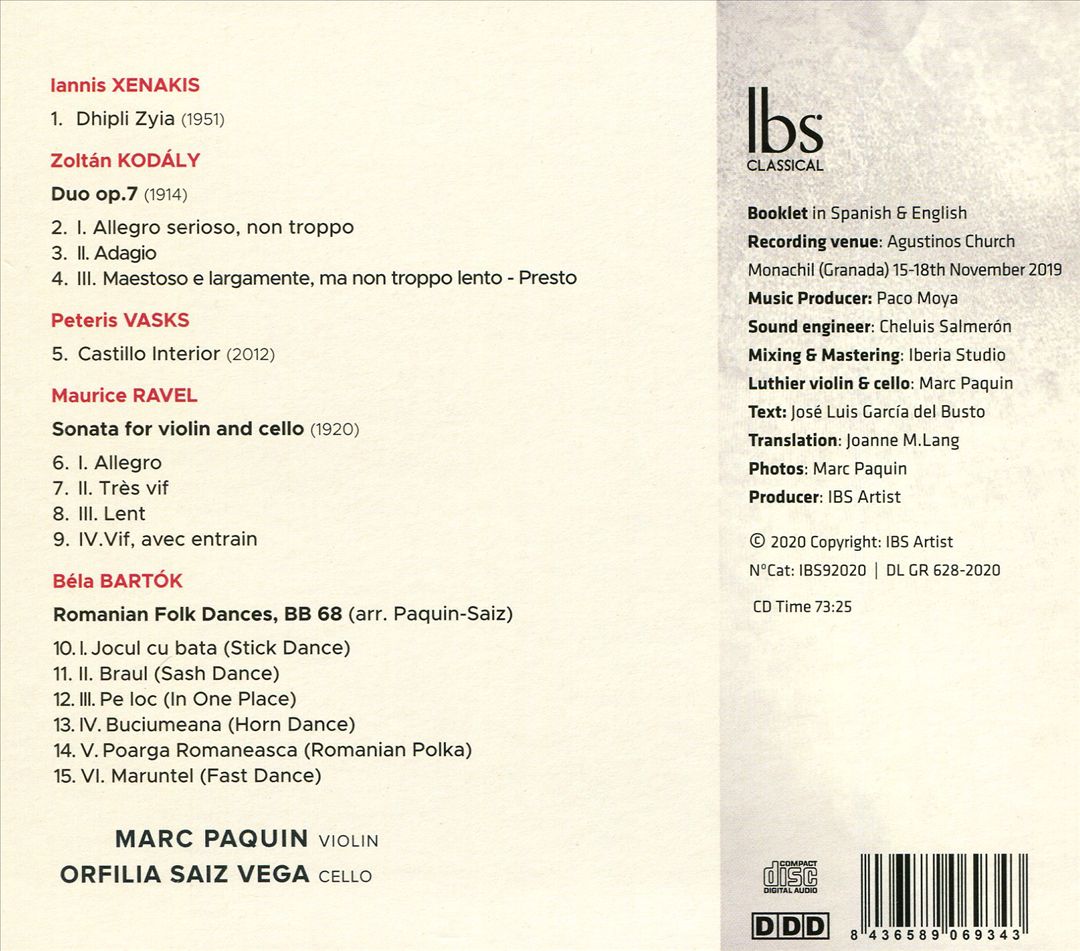 Ravel, Kodály, Bartók, Xenakis, Vasks cover art