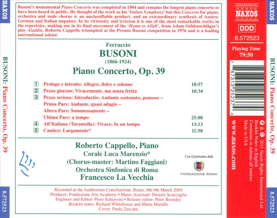 Busoni: Piano Concerto, Op. 39 cover art