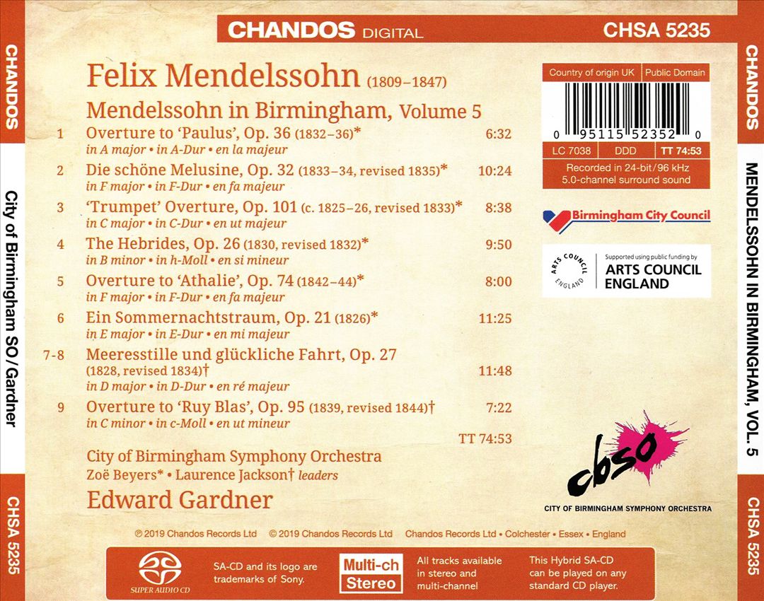 Mendelssohn in Birmingham, Vol. 5: Overtures cover art
