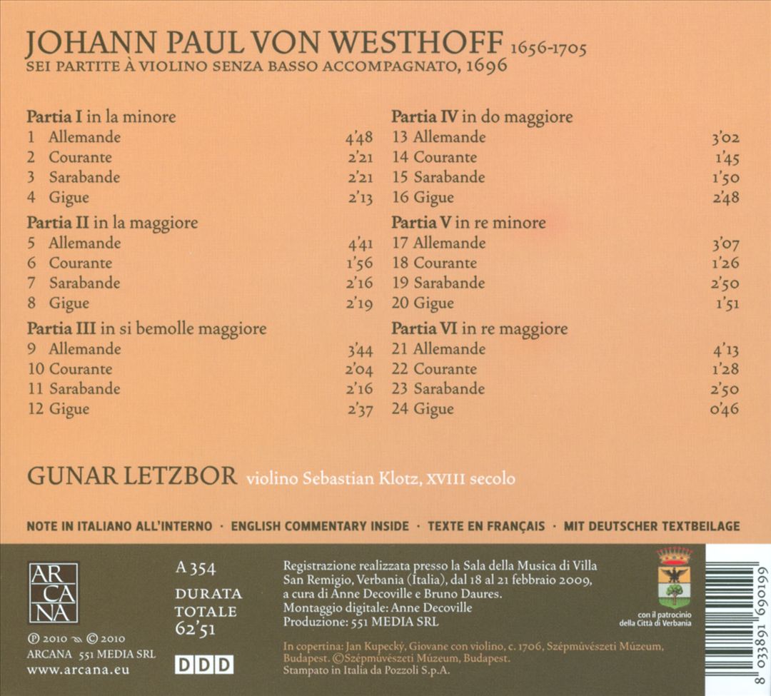 Westhoff: Sei Partite à Violino cover art