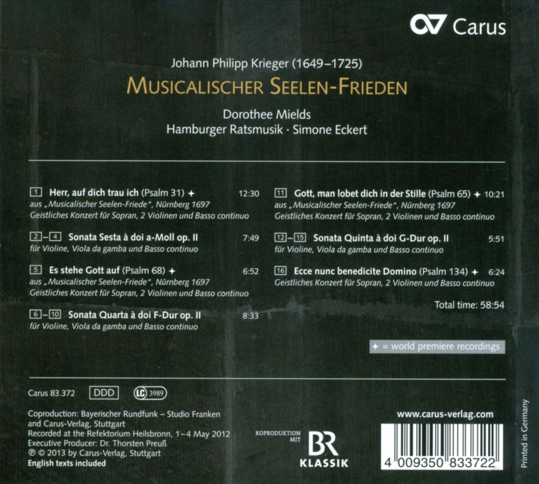 Johann Philipp Krieger: Musicalischer Seelen-Frieden cover art